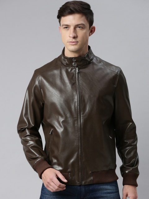 

MONOCHROME Men Brown Leather Lightweight Biker Jacket