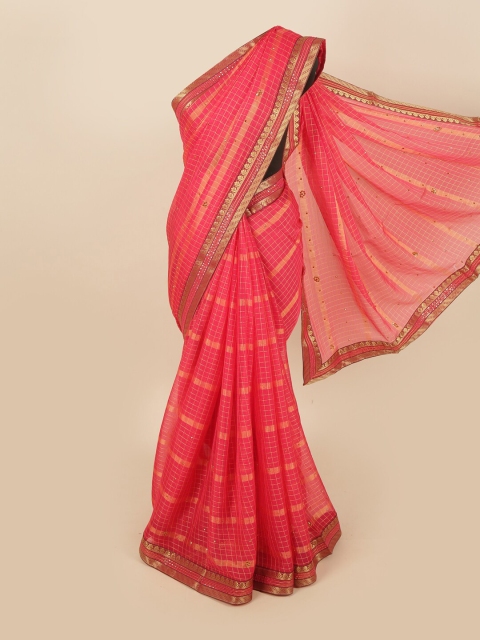 

Pothys Red & Gold-Toned Checked Saree