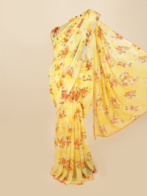 

Pothys Yellow & Brown Floral Saree