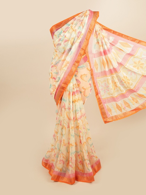 

Pothys White & Pink Floral Saree