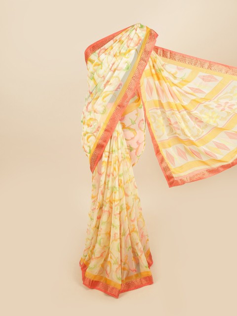

Pothys Cream-Coloured & Peach-Coloured Floral Saree