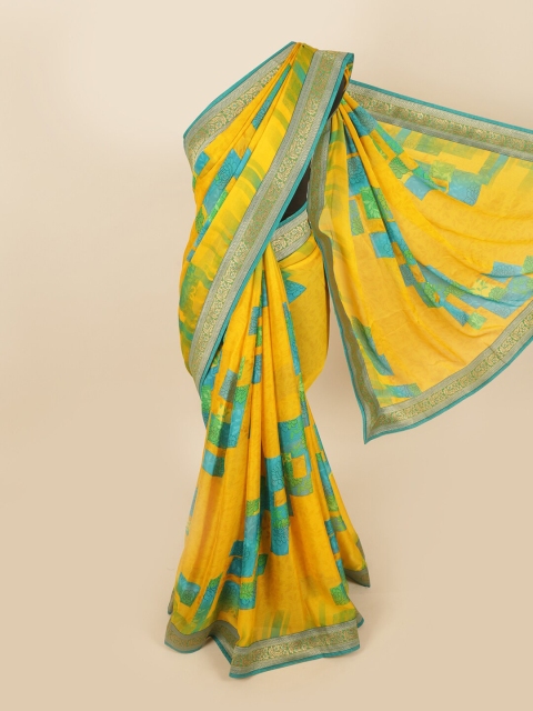 

Pothys Yellow & Teal Floral Saree