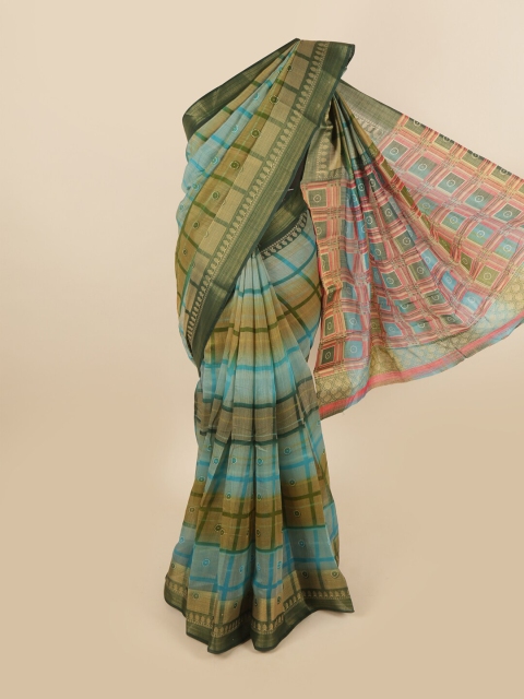 

Pothys Brown & Pink Checked Saree