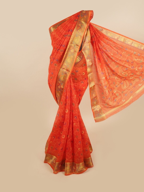 

Pothys Orange & Green Ethnic Motifs Saree