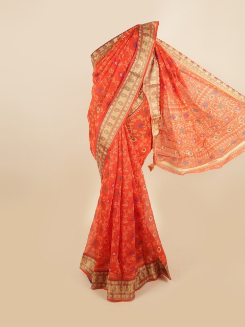 

Pothys Orange & Tan Floral Saree
