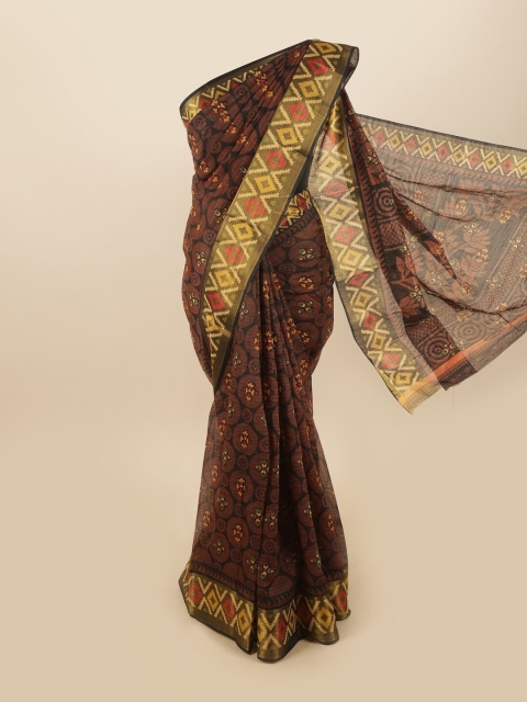 

Pothys Brown & Navy Blue Geometric Printed Saree