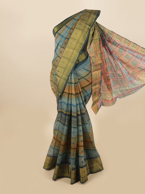

Pothys Blue & Brown Checked Saree