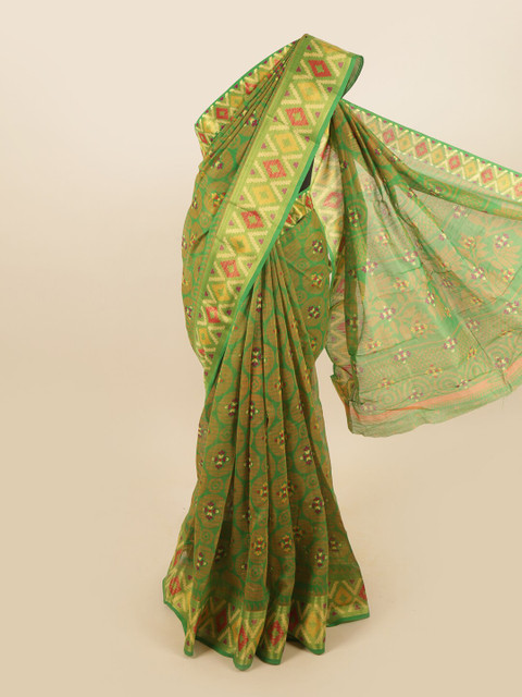 

Pothys Green & Mustard Geometric Printed Saree