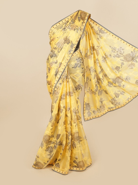 

Pothys Yellow & Grey Floral Saree