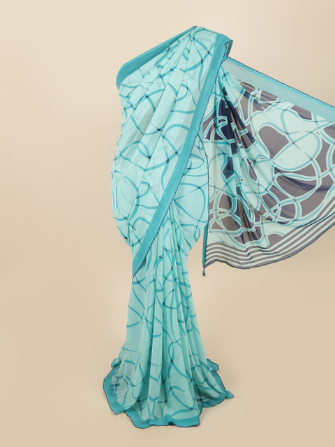 

Pothys Turquoise Blue & Navy Blue Abstract Printed Saree