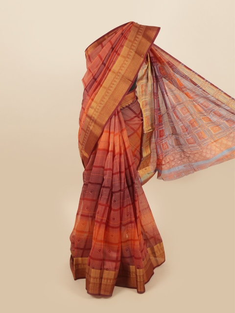 

Pothys Red & Orange Checked Saree