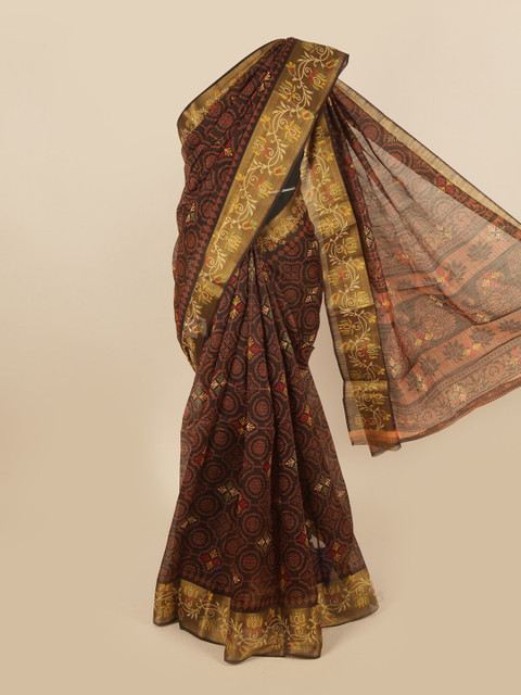 

Pothys Brown & Gold Ethnic Motifs Saree