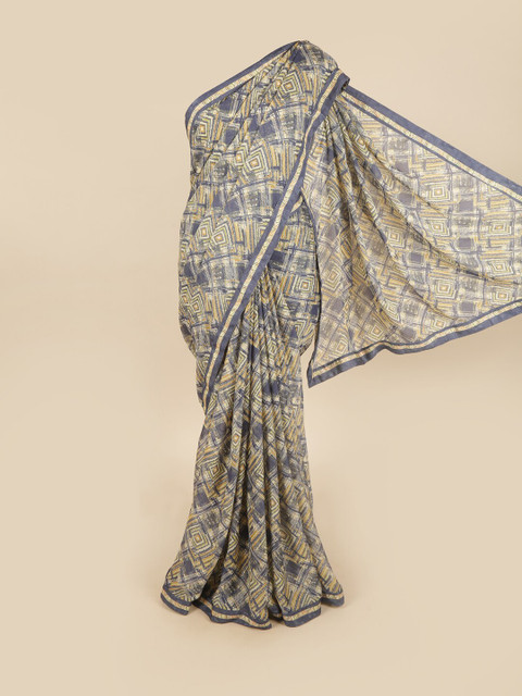 

Pothys Grey & Yellow Geometric Printed Saree