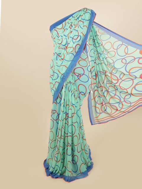 

Pothys Sea Green & Blue Geometric Printed Saree