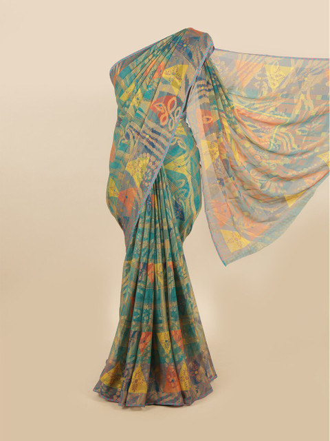 

Pothys Green & Yellow Ethnic Motifs Saree