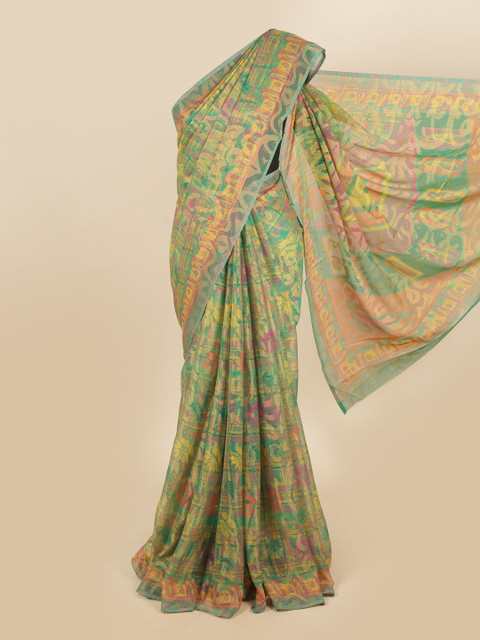 

Pothys Green & Yellow Abstract Printed Saree