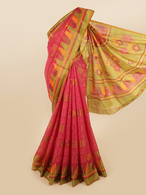 

Pothys Pink & Green Ethnic Motifs Saree