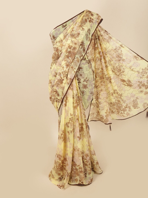 

Pothys Yellow & Brown Floral Sequinned Saree