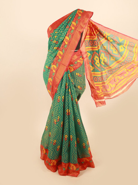 

Pothys Green & Red Ethnic Motifs Saree