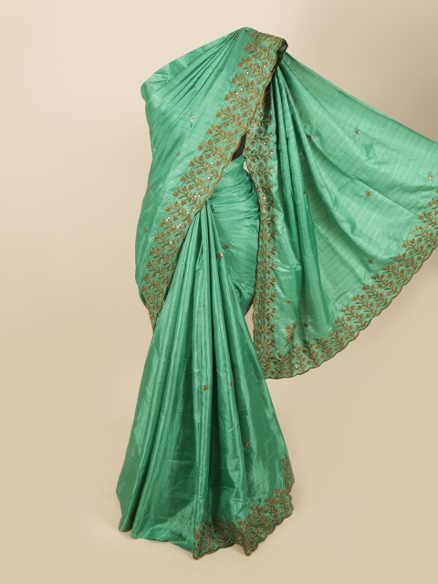 

Pothys Green & Brown Beads and Stones Art Silk Saree