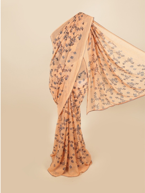 

Pothys Peach-Coloured & Grey Floral Saree