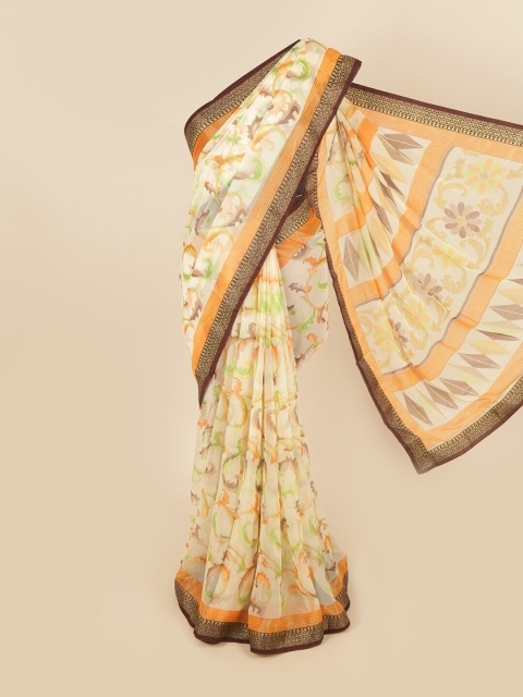 

Pothys Cream-Coloured & Brown Floral Saree