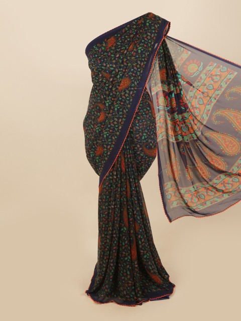 

Pothys Navy Blue & Green Paisley Saree