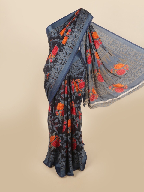 

Pothys Navy Blue & Red Floral Saree