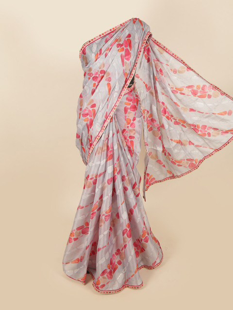 

Pothys Grey & Red Geometric Printed Saree
