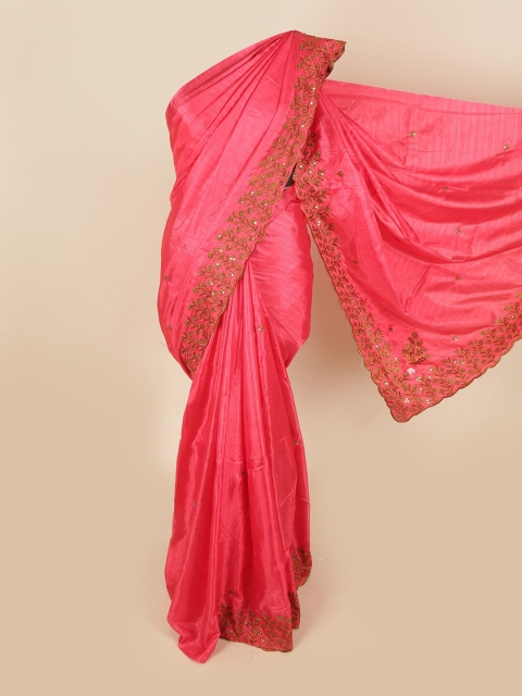 

Pothys Pink & Gold Floral Art Silk Saree