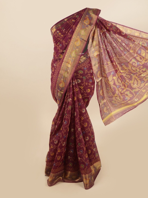 

Pothys Purple & Green Ethnic Motifs Saree