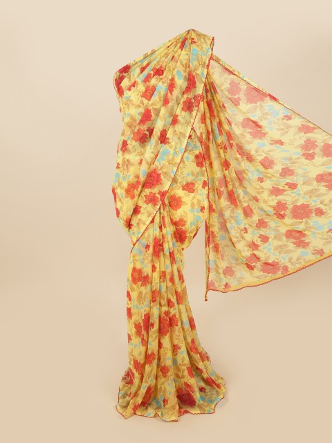 

Pothys Yellow & Red Poly Chiffon Floral Printed Saree