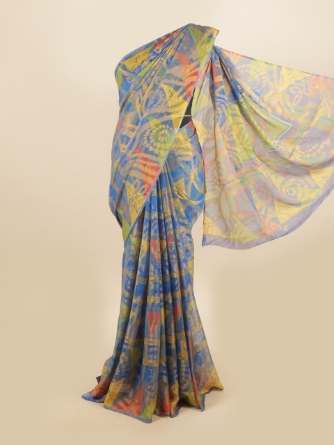 

Pothys Blue & Yellow Poly Chiffon Abstract Printed Saree