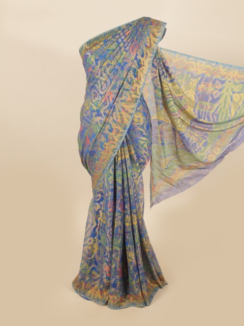 

Pothys Blue & Yellow Poly Chiffon Abstract Printed Saree