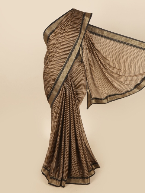 

Pothys Brown & Gold-Toned Poly Chiffon Floral Printed Saree