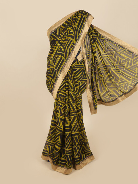 

Pothys YBlack & Yellow Poly Chiffon Geometric Printed Saree, Black