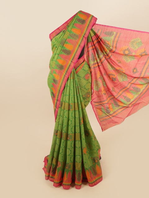

Pothys Green & Pink Poly Chiffon Geometric Printed Saree