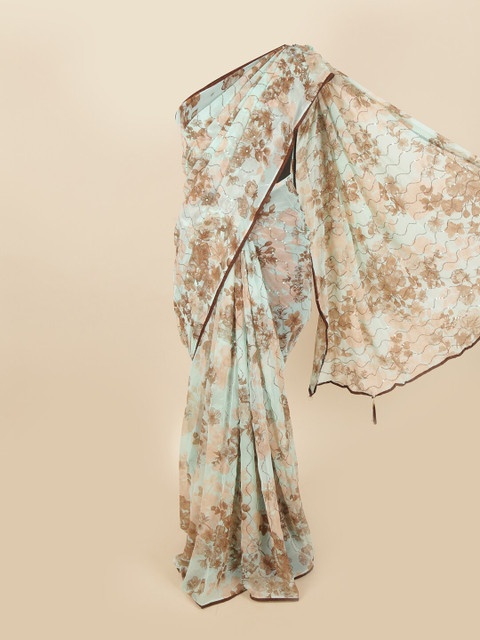 

Pothys Green & Brown Poly Chiffon Floral Printed Saree