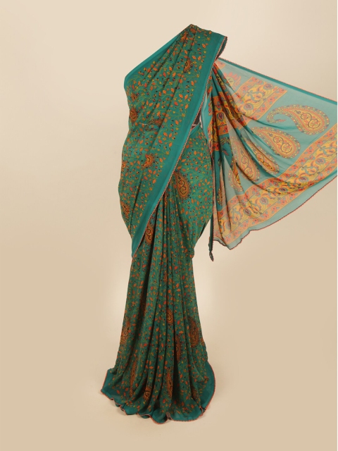 

Pothys Green & Orange Poly Chiffon Paisley Printed Saree