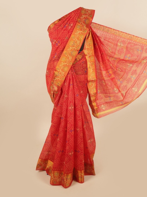 

Pothys Red Poly Chiffon Ethnic Motifs Printed Saree