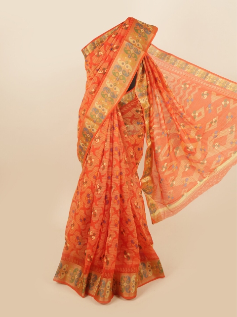 

Pothys Orange Poly Chiffon Floral Printed Saree