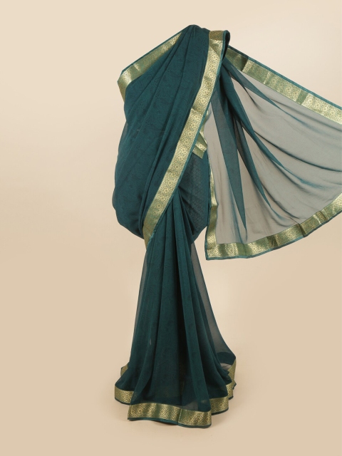 

Pothys Green & Gold-Toned Poly Chiffon Ethnic Motifs Printed Saree