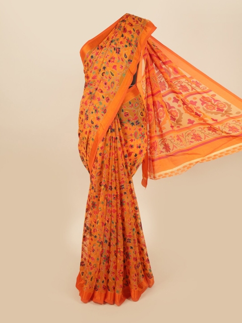 

Pothys Orange Poly Chiffon Floral Printed Saree