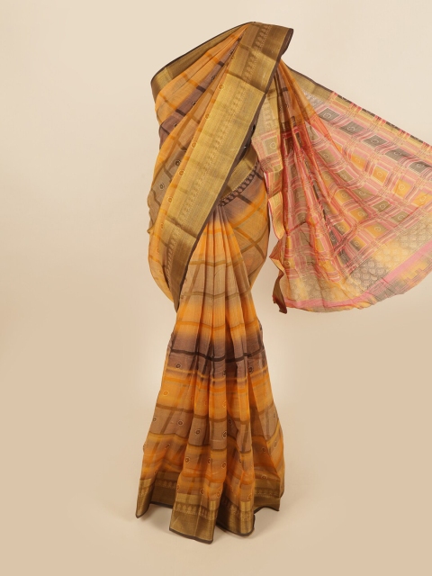 

Pothys Yellow & Brown Poly Chiffon Geometric Printed Saree