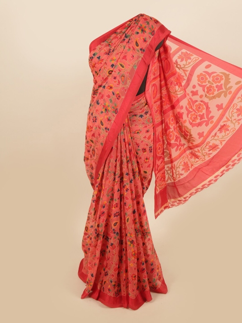 

Pothys Pink Poly Chiffon Floral Printed Saree