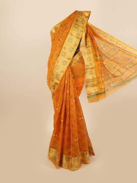 

Pothys Women Mustard Poly Chiffon Floral Printed Saree