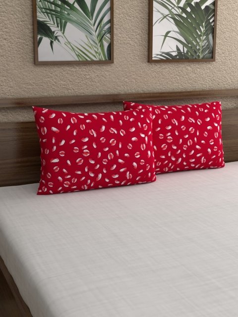 

Dreamscape Set Of 2 Red & White Printed 180 TC Cotton Pillow Covers