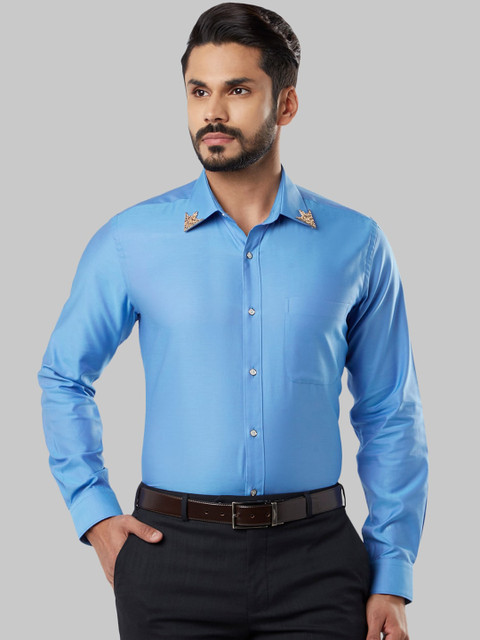 

Raymond Men Blue Opaque Cotton Party Shirt