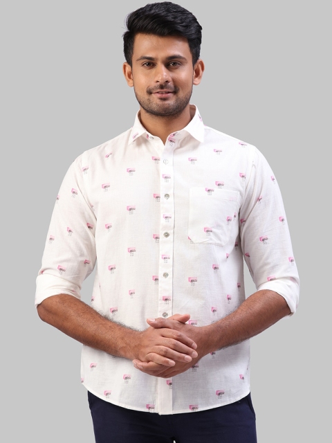 

Raymond Men White & Pink Opaque Printed Casual Shirt