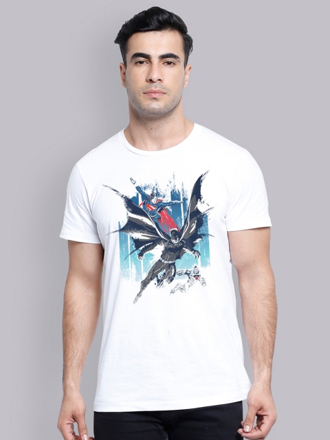 

Free Authority Men White Blue Justice League Printed Pure Cotton T-shirt